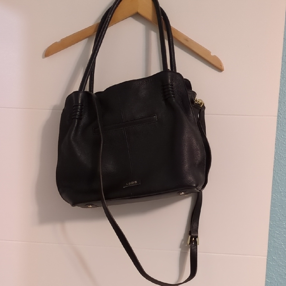 Lodis Black Leather Tote Hand And Shoulder Bag Sz Medium